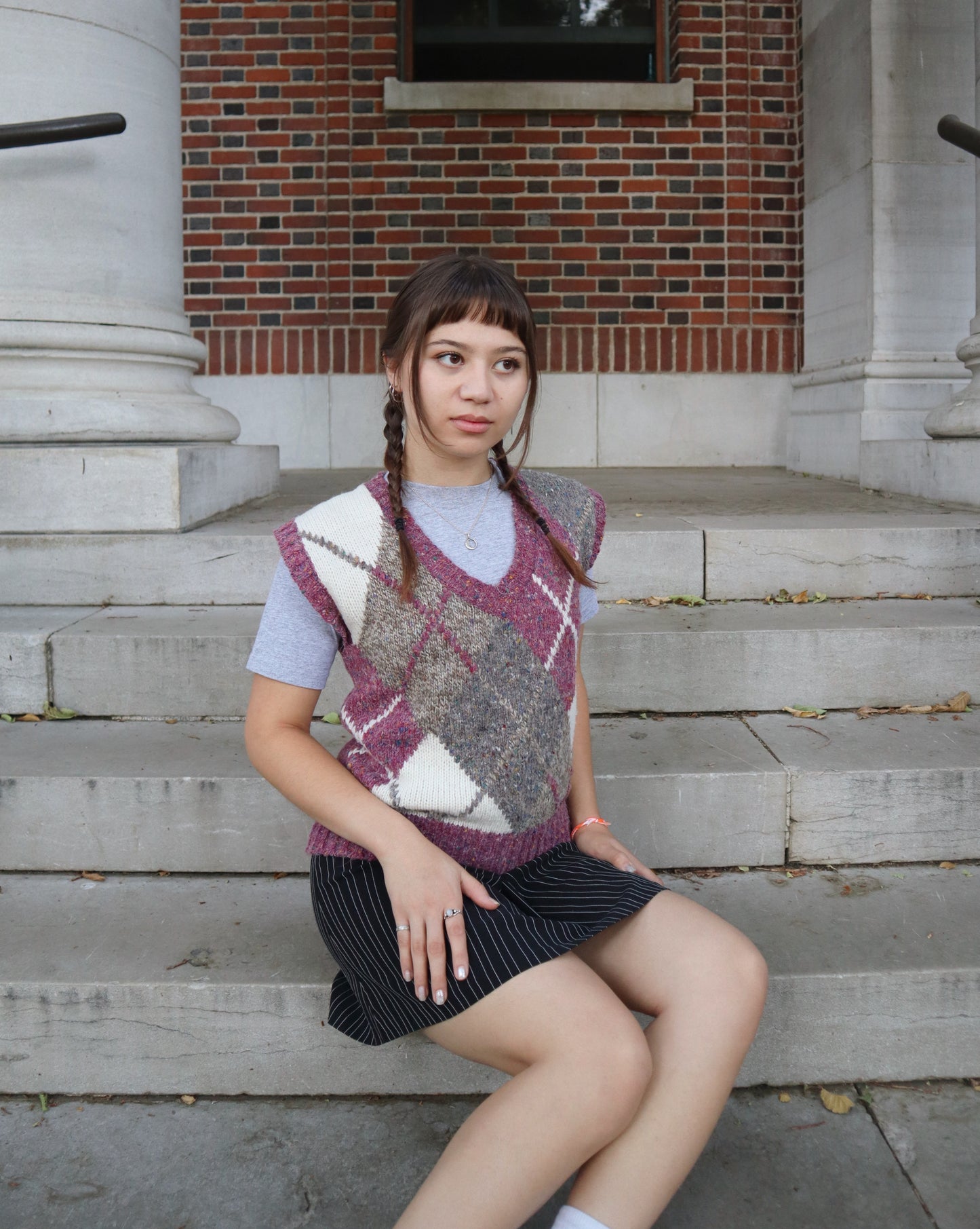 Vintage Pink Argyle Sweater Vest (S/M)