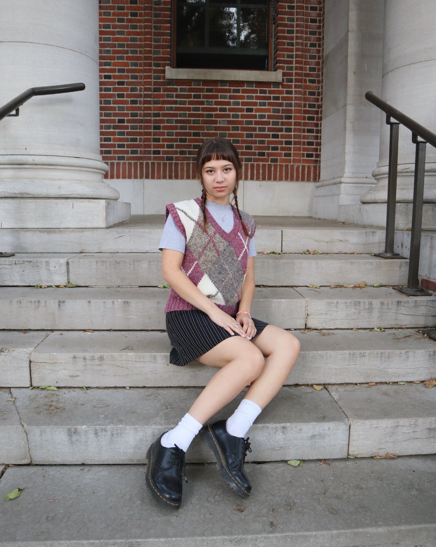 Vintage Black Striped Mini Skirt (S/M)