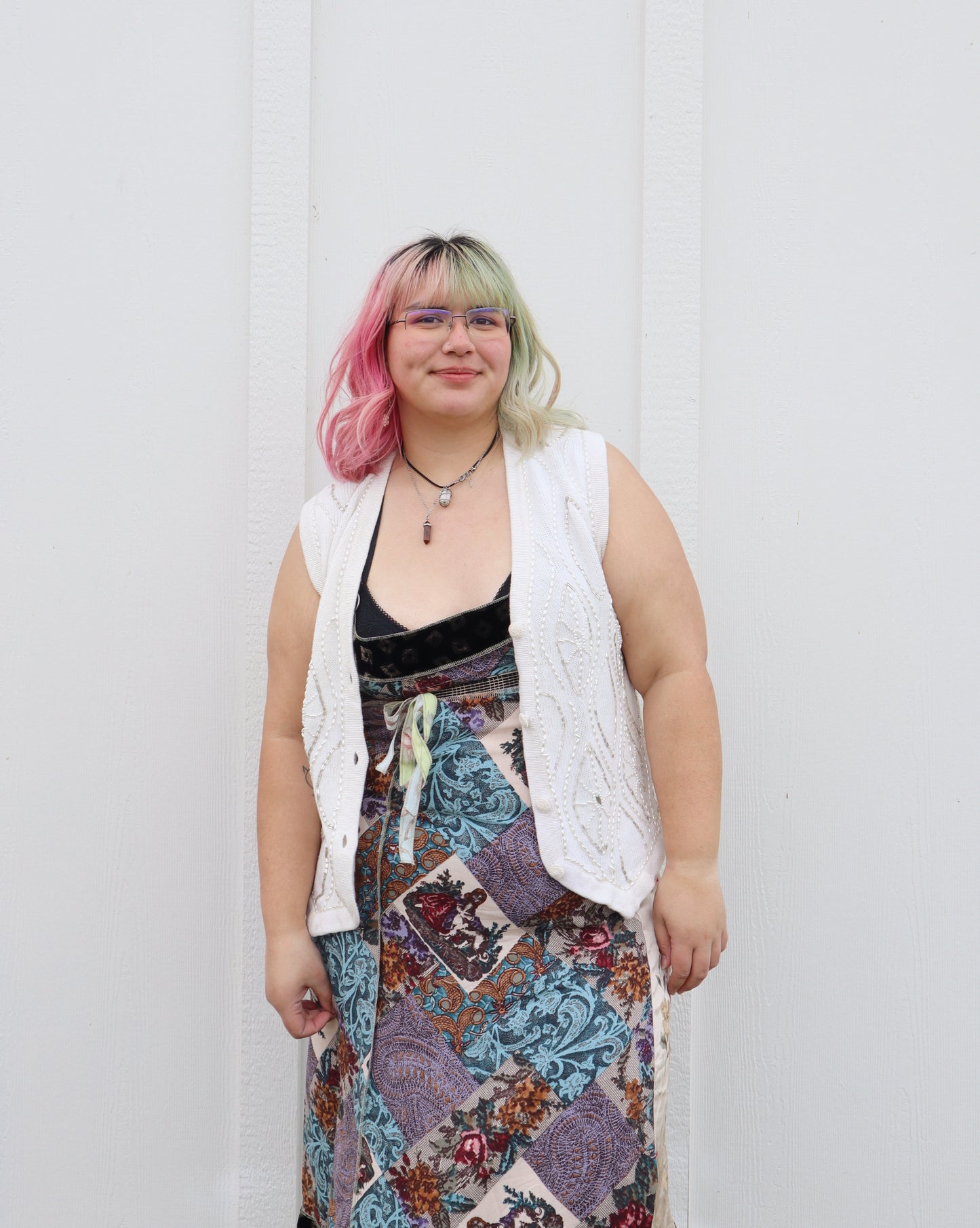 Vintage White Beaded Vest (L/XL)