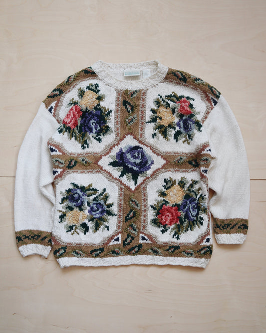 Vintage Floral Knitted Sweater (S/M)