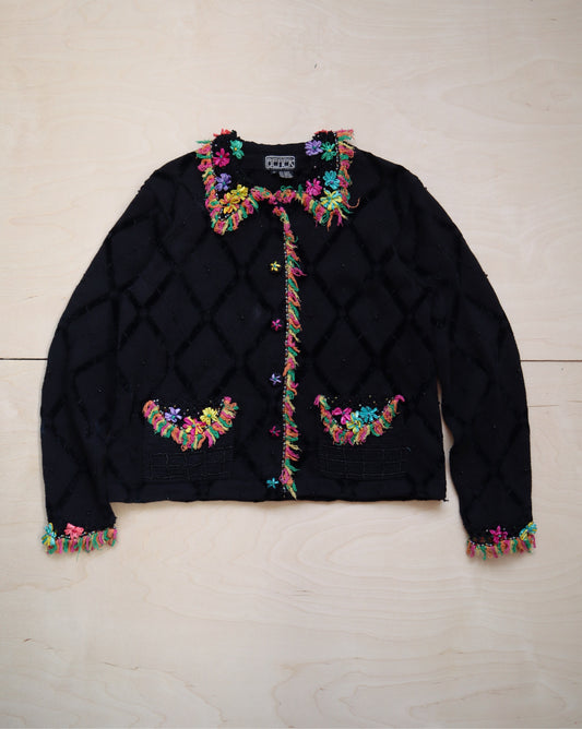 Vintage Floral Black Cardigan (S/M)