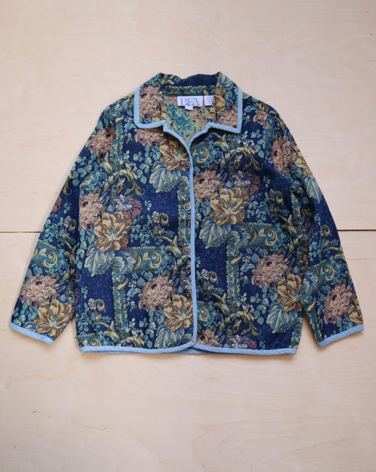 Vintage Blue Floral Tapestry Jacket (M/L)