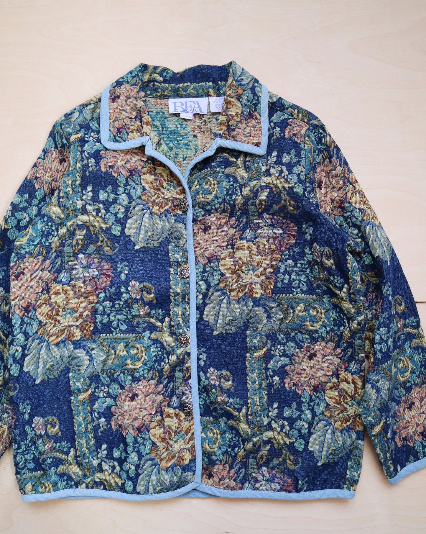 Vintage Blue Floral Tapestry Jacket (M/L)