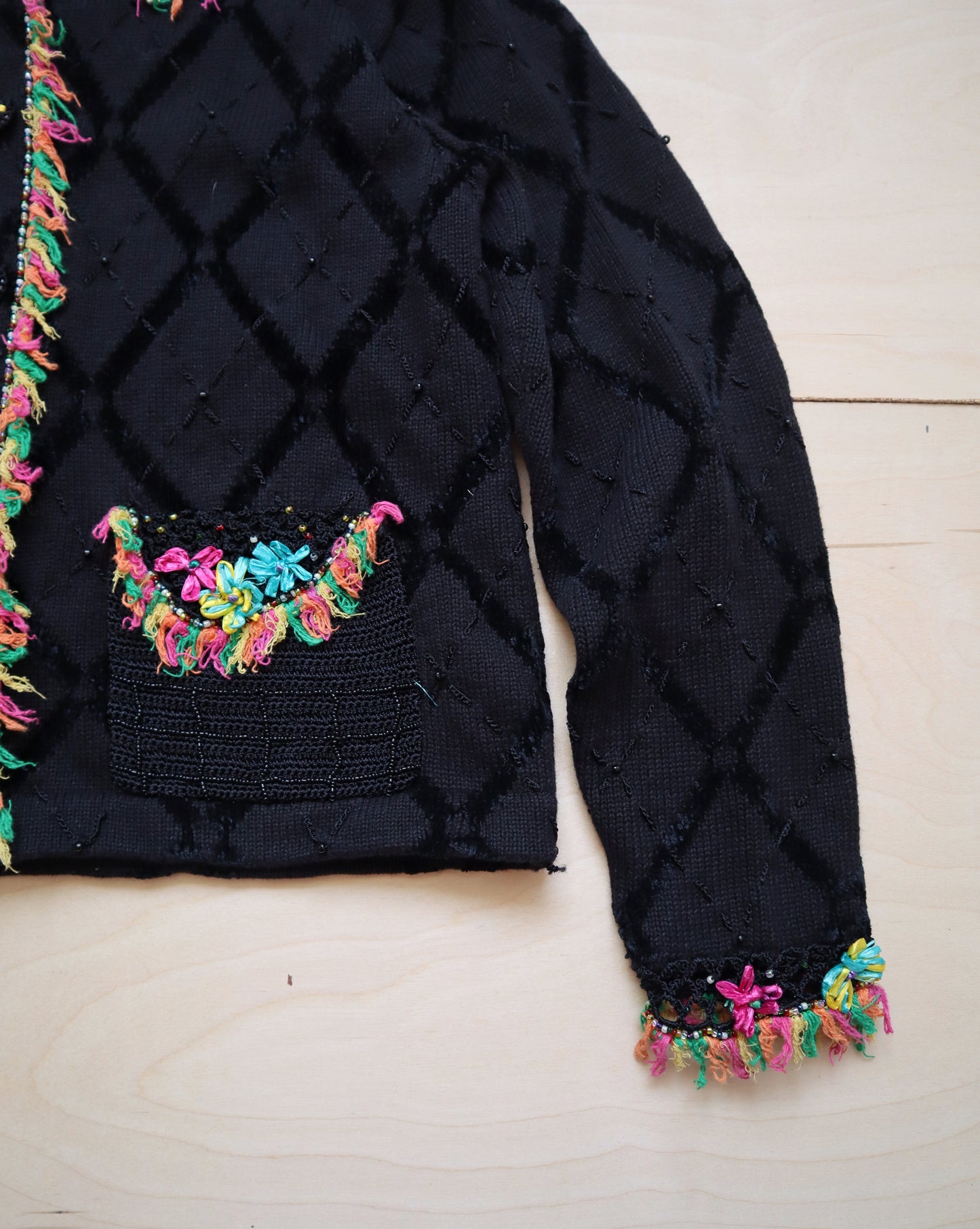 Vintage Floral Black Cardigan (S/M)