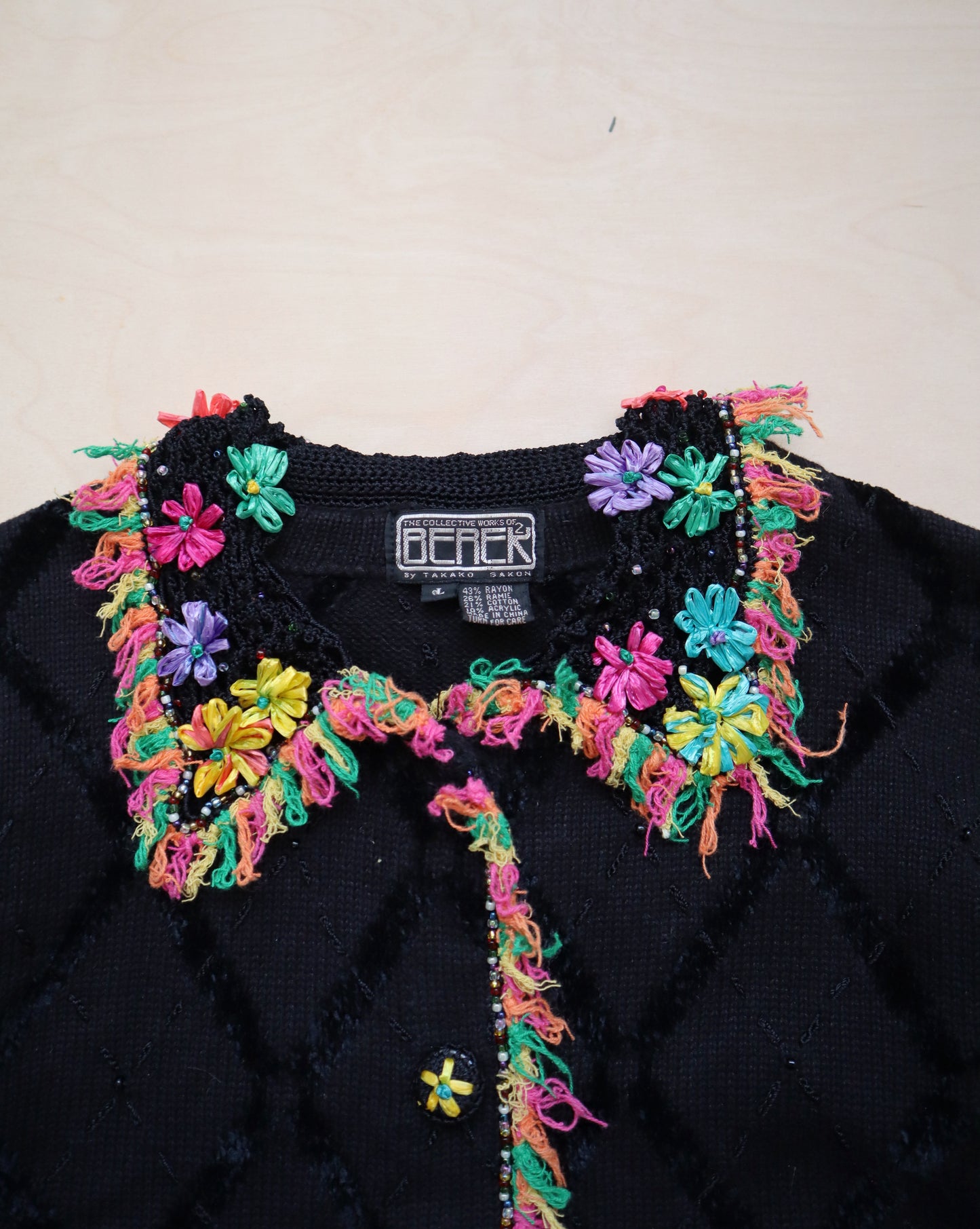 Vintage Floral Black Cardigan (S/M)