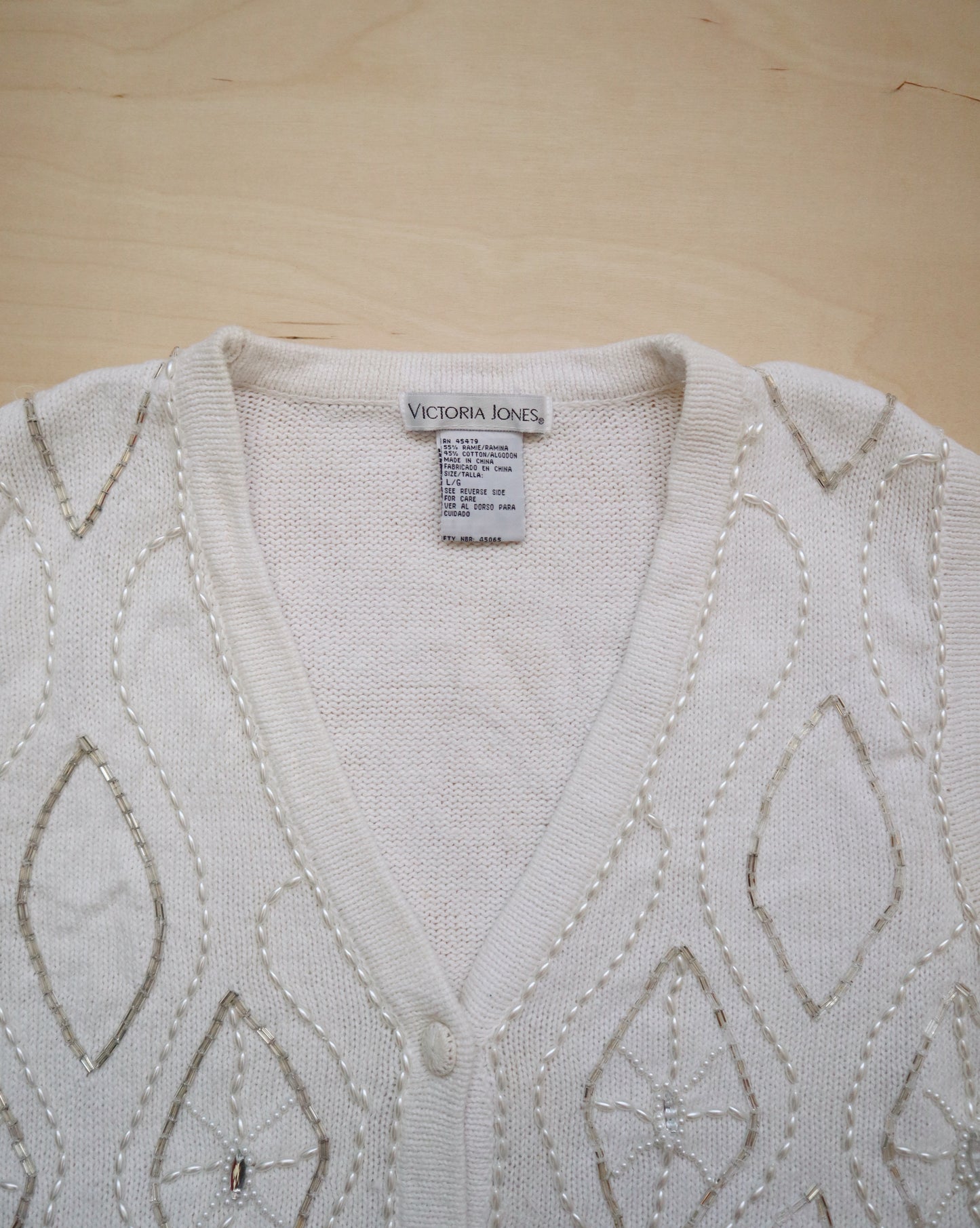 Vintage White Beaded Vest (L/XL)