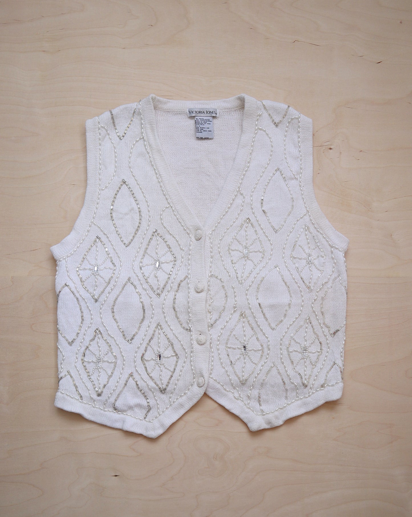 Vintage White Beaded Vest (L/XL)