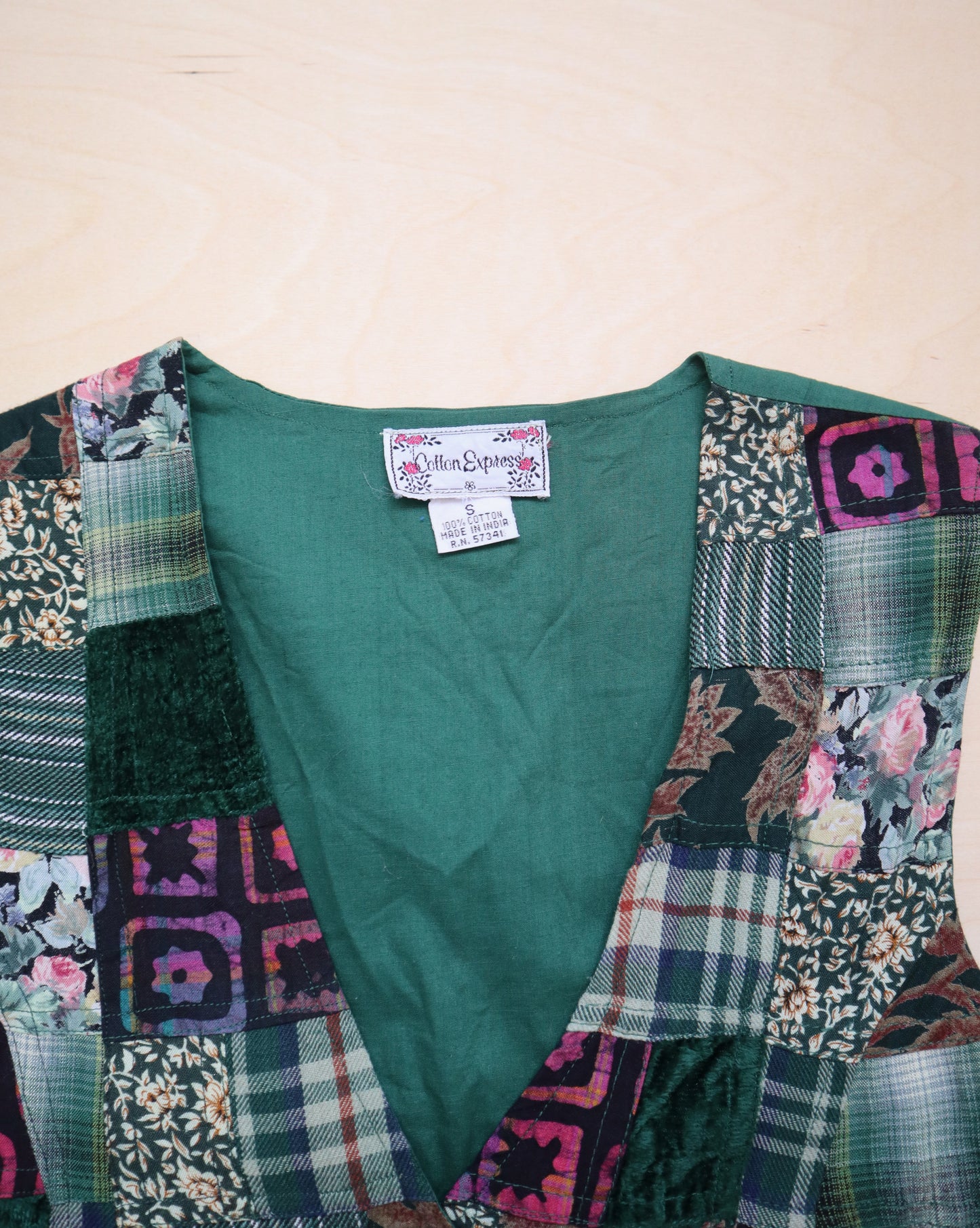 Vintage Green Patchwork Vest (XS/S)