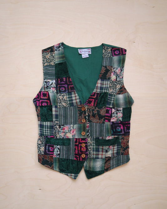 Vintage Green Patchwork Vest (XS/S)