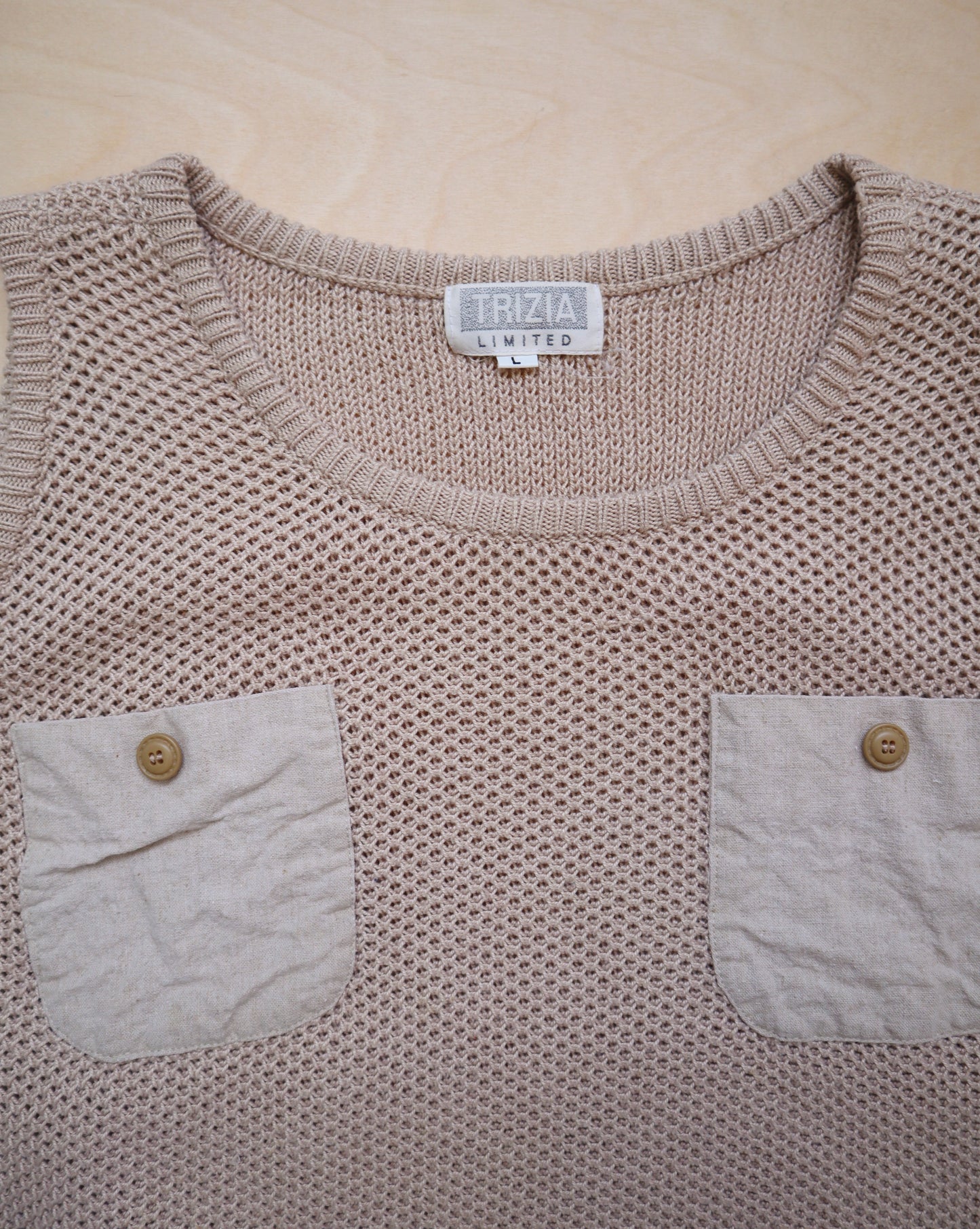 Vintage Neutral Pocket Knit Top (S/M)