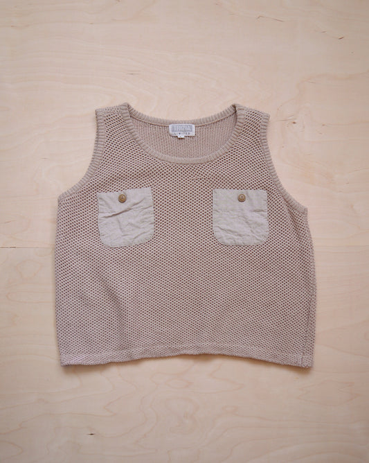 Vintage Neutral Pocket Knit Top (S/M)